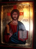 Nr.103. Chrystus Pantokrator-wym.38cm-30cm-3,cm-deska lita nie klejona,wyfrezowany kowczeg